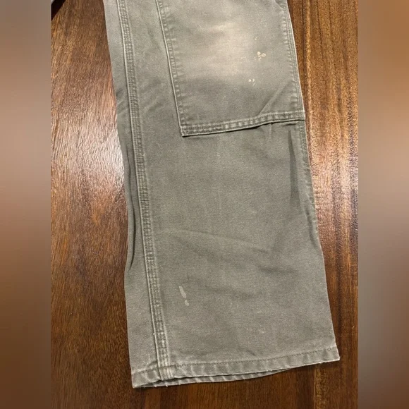 Carhartt Men’s 36X32 Loose Fit Gray Double Knee Canvas Work Pants Distressed